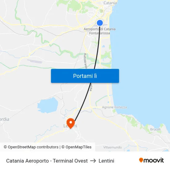 Catania Aeroporto - Terminal Ovest to Lentini map