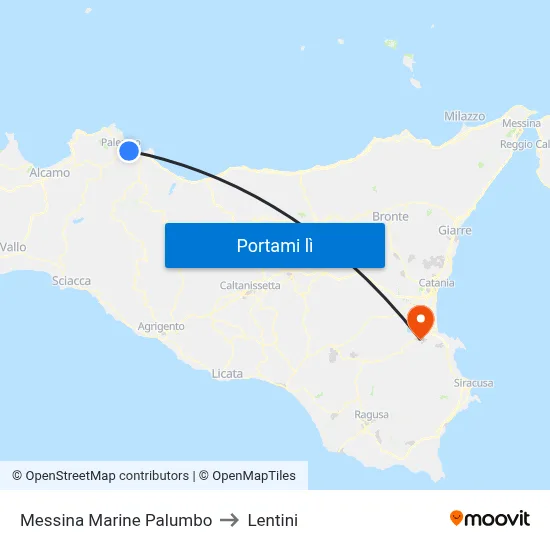 Messina Marine Palumbo to Lentini map