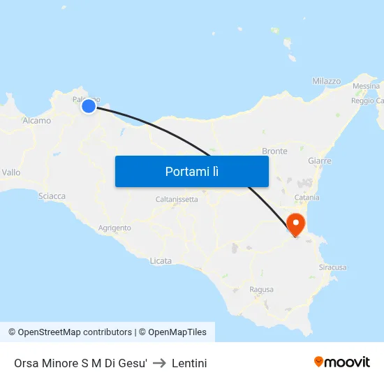 Orsa Minore S M Di Gesu' to Lentini map