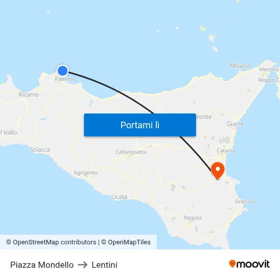 Piazza Mondello to Lentini map
