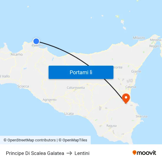 Principe Di Scalea Galatea to Lentini map