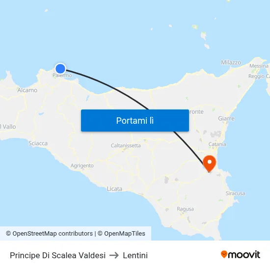 Principe Di Scalea Valdesi to Lentini map