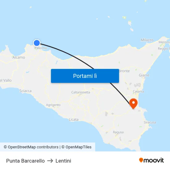 Punta Barcarello to Lentini map