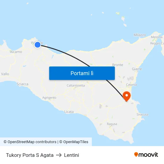 Tukory Porta S Agata to Lentini map