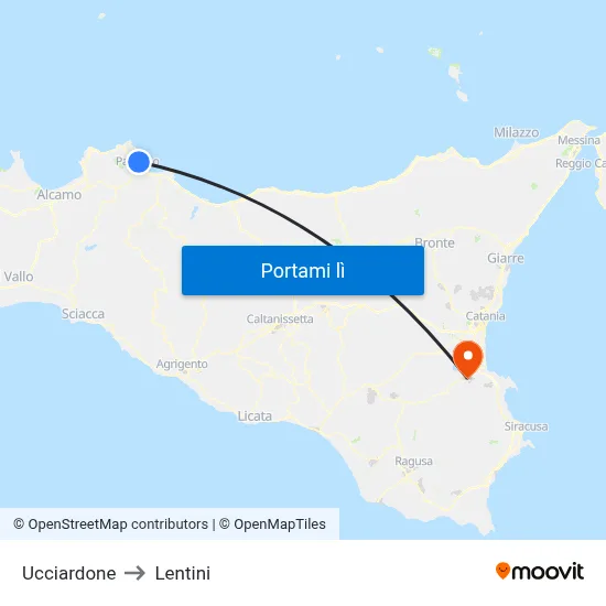 Ucciardone to Lentini map