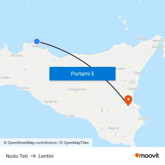 Nodo Teti to Lentini map
