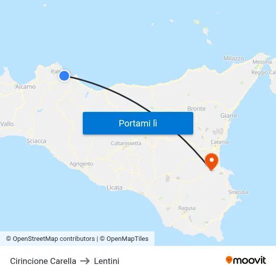 Cirincione Carella to Lentini map
