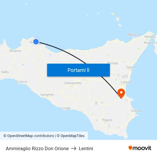 Ammiraglio Rizzo Don Orione to Lentini map