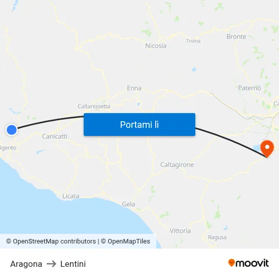 Aragona to Lentini map
