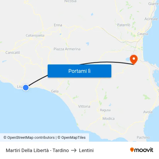 Martiri Della Libertà - Tardino to Lentini map