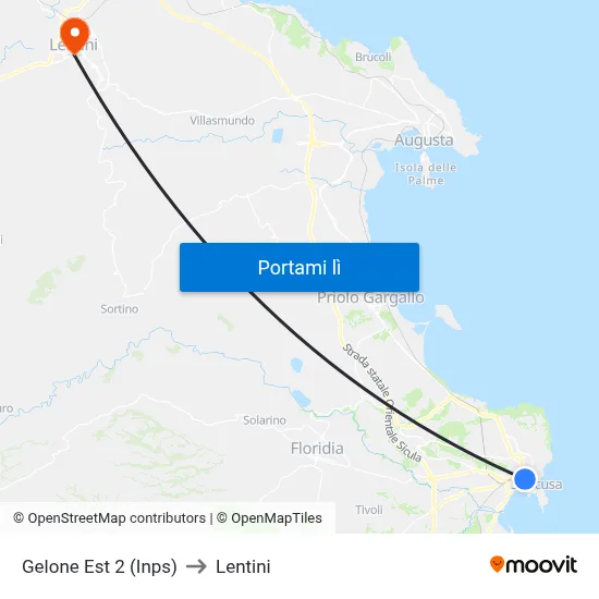 Gelone Est 2 (Inps) to Lentini map