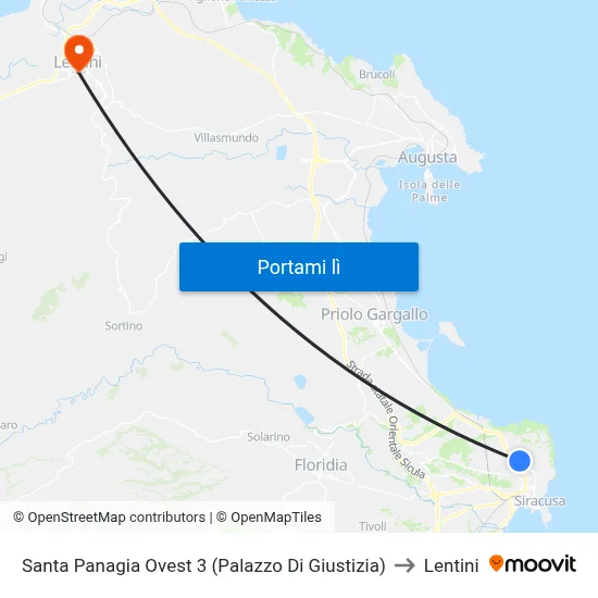 Santa Panagia Ovest 3 (Palazzo Di Giustizia) to Lentini map