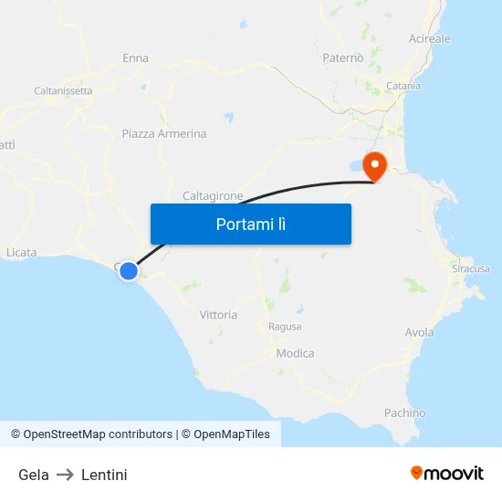 Gela to Lentini map
