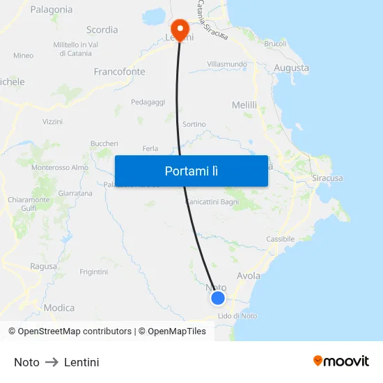 Noto to Lentini map