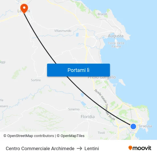 Centro Commerciale Archimede to Lentini map