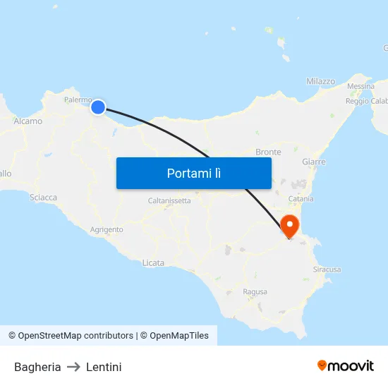 Bagheria to Lentini map