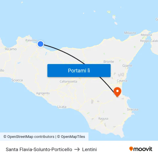 Santa Flavia-Solunto-Porticello to Lentini map