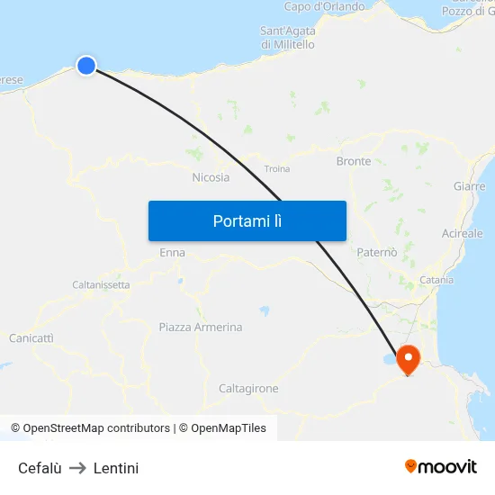 Cefalù to Lentini map