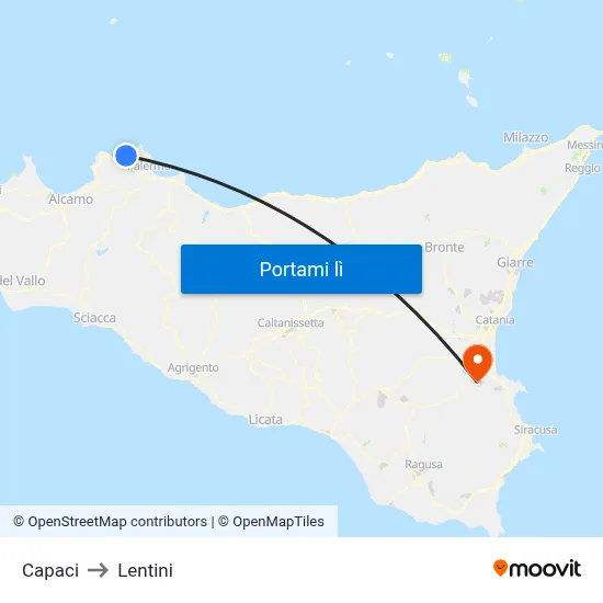 Capaci to Lentini map