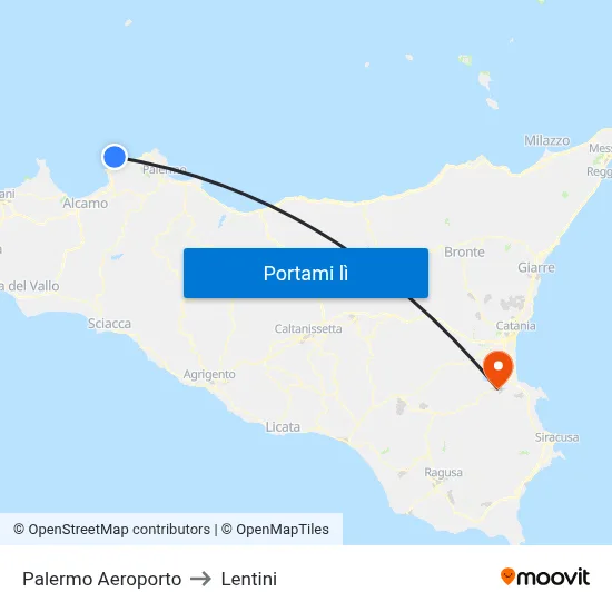 Palermo Aeroporto to Lentini map