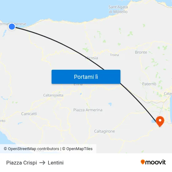Piazza Crispi to Lentini map
