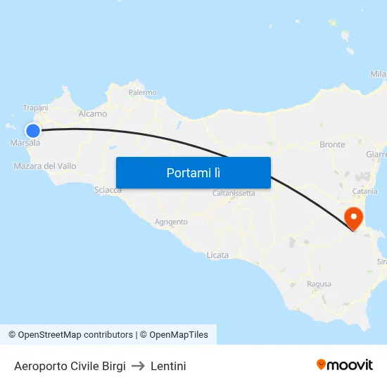 Aeroporto Civile Birgi to Lentini map