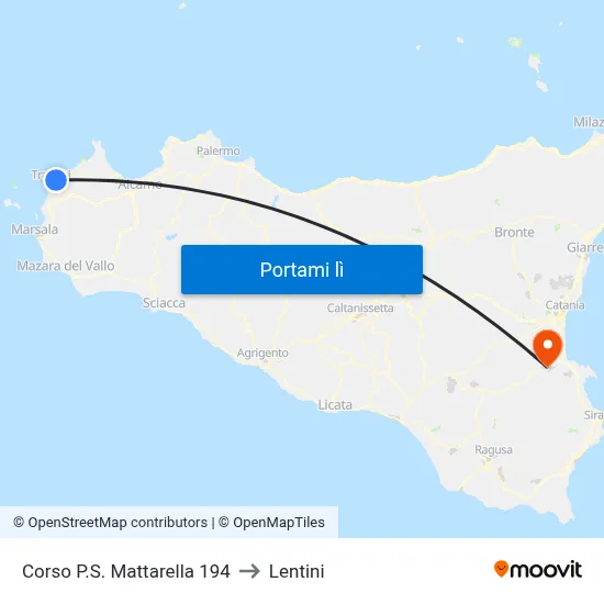 Corso P.S. Mattarella 194 to Lentini map