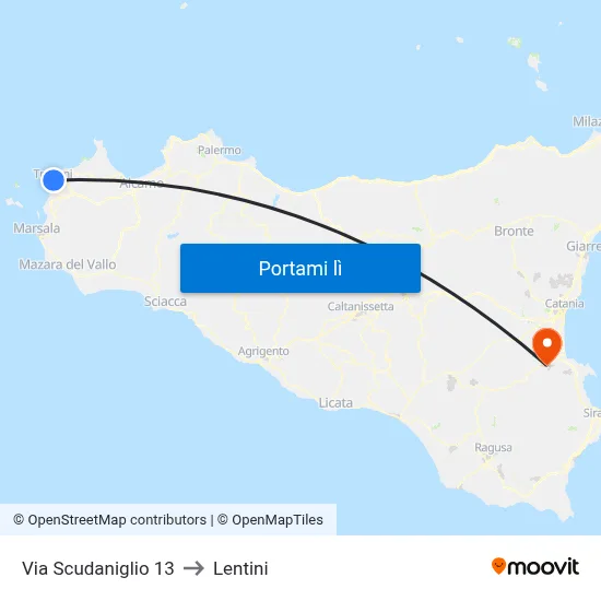 Via Scudaniglio 13 to Lentini map