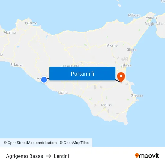 Agrigento Bassa to Lentini map