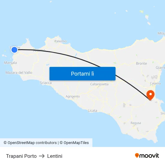 Trapani Porto to Lentini map