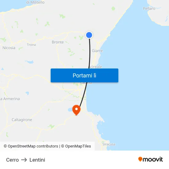 Cerro to Lentini map