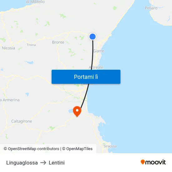 Linguaglossa to Lentini map