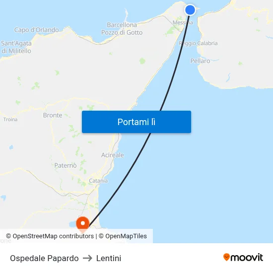 Ospedale Papardo to Lentini map