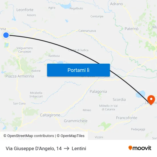 Via Giuseppe D'Angelo, 14 to Lentini map