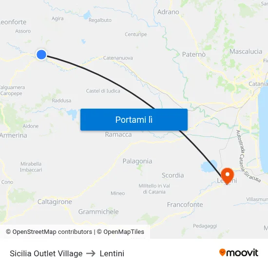 Sicilia Outlet Village to Lentini map