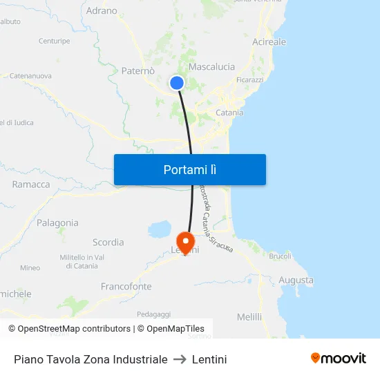 Piano Tavola Zona Industriale to Lentini map