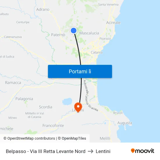 Belpasso - Via III Retta Levante Nord to Lentini map