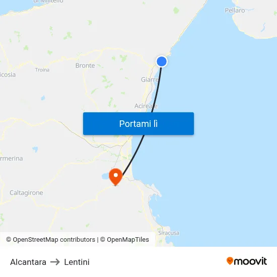 Alcantara to Lentini map
