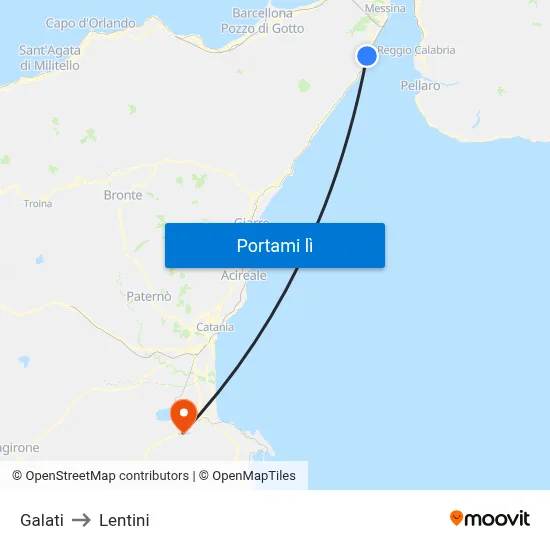 Galati to Lentini map