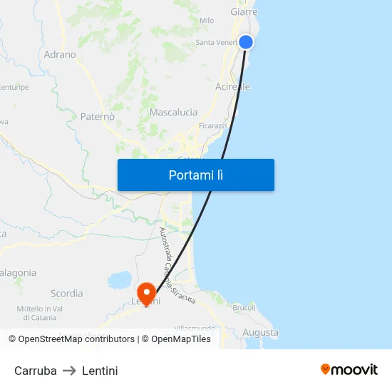 Carruba to Lentini map