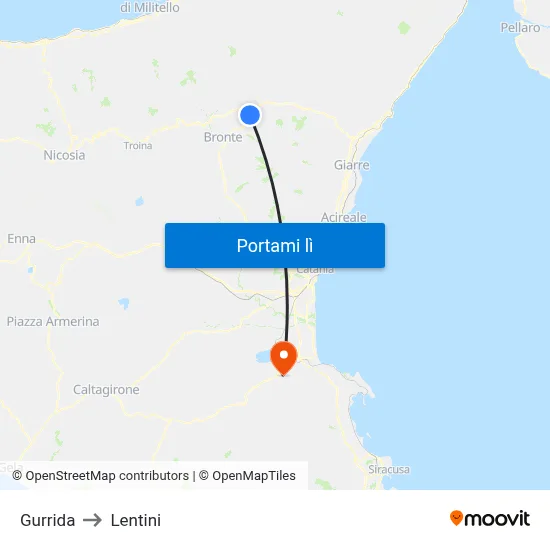 Gurrida to Lentini map