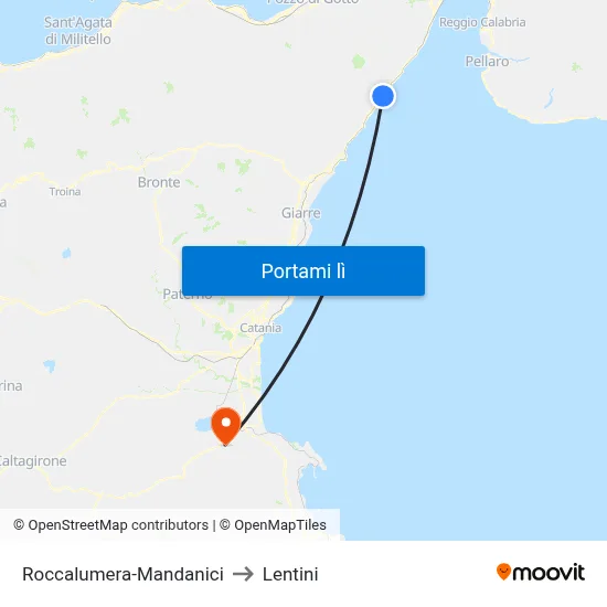 Roccalumera-Mandanici to Lentini map