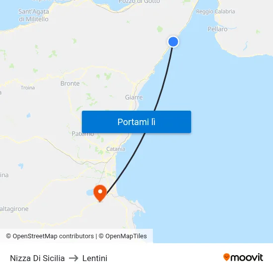 Nizza Di Sicilia to Lentini map