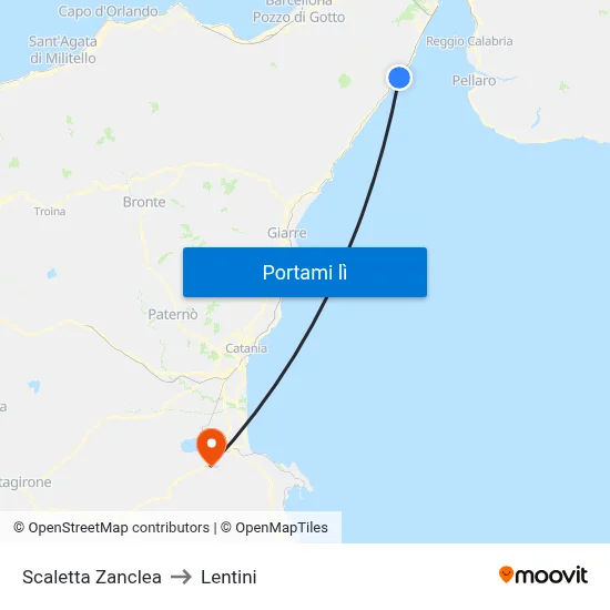 Scaletta Zanclea to Lentini map
