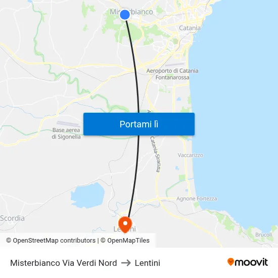 Misterbianco Via Verdi Nord to Lentini map