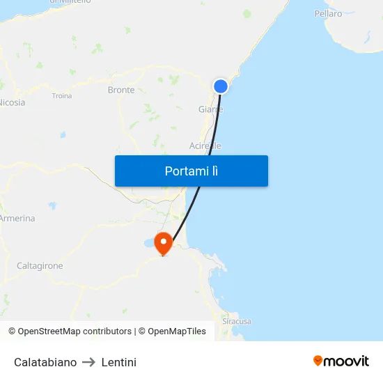 Calatabiano to Lentini map