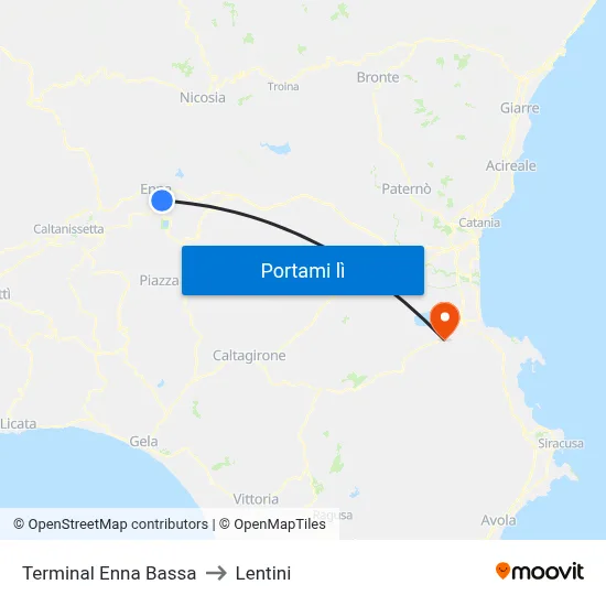 Terminal Enna Bassa to Lentini map
