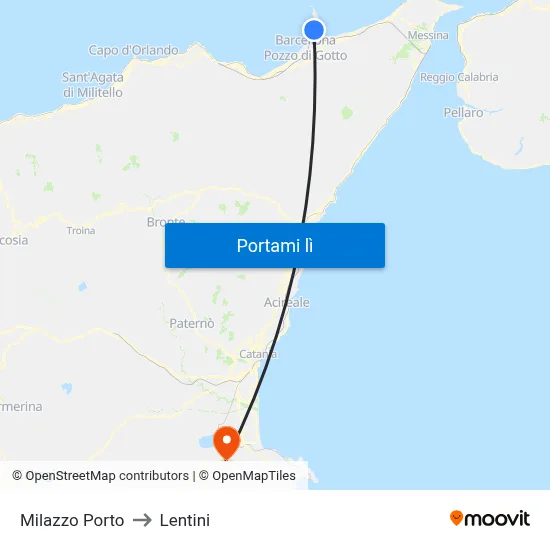 Milazzo Porto to Lentini map