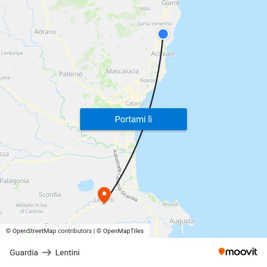 Guardia to Lentini map