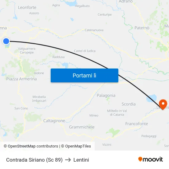 Contrada Siriano (Sc 89) to Lentini map